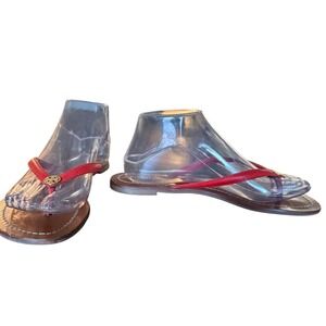 Tory Burch Miller Red Leather Thong Sandals Gold Logo Women's Size 8M